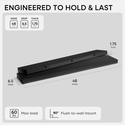 Homeforia 24 inch Natural Floating Shelf, High End Solid Real Wood 24inch Small Floating Shelves for Wall Mounted, Natural Wooden Floating Shelves, Heavy Duty Bracket, 24 X 6.5 X 1.75 in, Set of 2