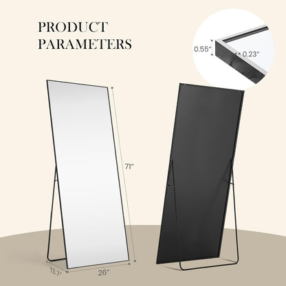 DUMOS Arched Full Length Mirror with Stand 64"x21" Floor Standing Aluminum Frame for Bedroom Body Hanging Leaning Modern Simple Home Decor Shatter-proorf Nano Glass Wall Living Room Cloakroom Black
