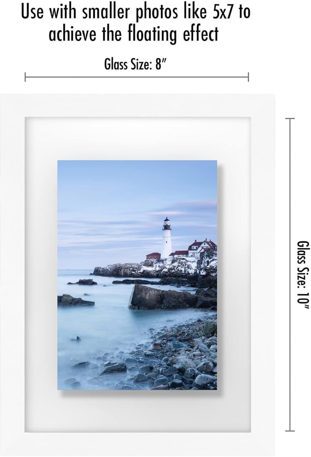 Americanflat 8x10 Floating Picture Frame with Polished Crystal-Clear Glass - Use as 5x7 Picture Frame or Display 4x6 Photo - Signature Float Collection - Photo Frames for Tabletop or Wall - Black