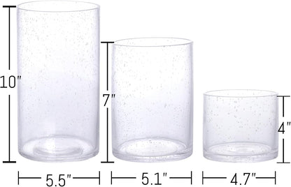 NITIME Hurricane Candle Holder Set of 3 Clear Candle Holders for Pillar Candles, Seeded Bubbles Glass Candle Holder for table centerpiece, Glass Cylinder Vases for Home, Patio and Wedding 8"4.7"3.5"H