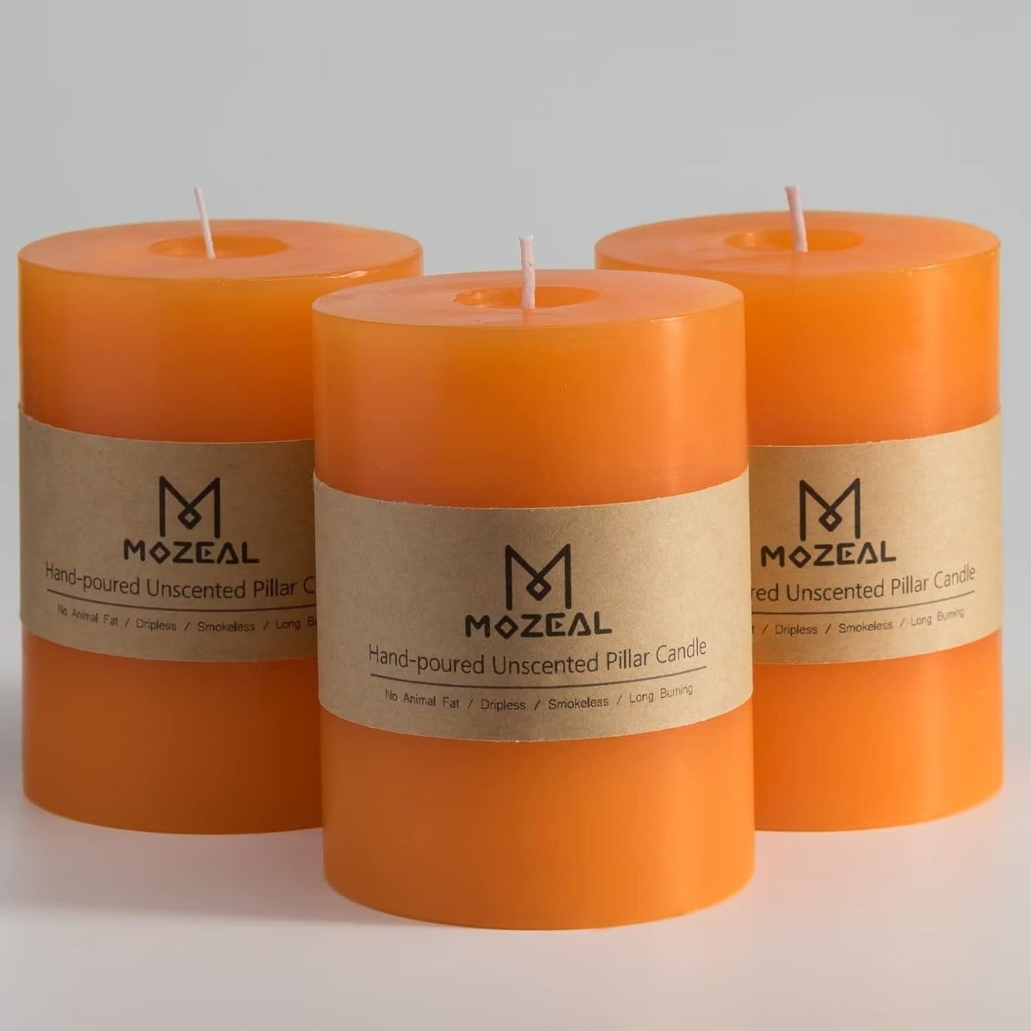 MOZEAL 3" x 4" Hand-Poured Unscented Candle,Dripless Pillar Candle Set of 3,Long Clean Burning,Approx 72 Hours Burn Time,Rustic Country Style,Wedding,Dinner,Christmas and Home Decor,White