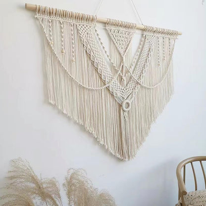 guzhiou large macrame wall hanging - Boho Tapestry Macrame Wall Decor Art- Chic Bohemian Handmade Woven Tapestry Home Decoration for Bedroom Living Room Apartment Wedding Party - 43"x32" (Wood bead)