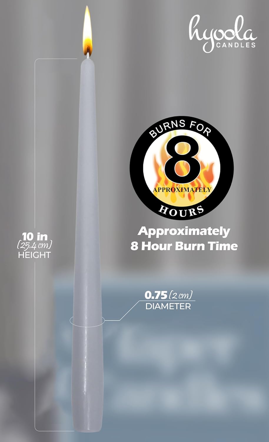 Hyoola Tall Taper Candles - 10 Inch Metallic Gold Unscented Dripless Taper Candles - 8 Hour Burn Time - 4 Pack