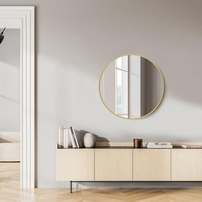 NEWBULIG 20IN Round Bathroom Wall Mirror, Modern Vanity Mirrors for Over Sink, HD Glass Decorative for Entryway, Bedroom & Living Room, Gold