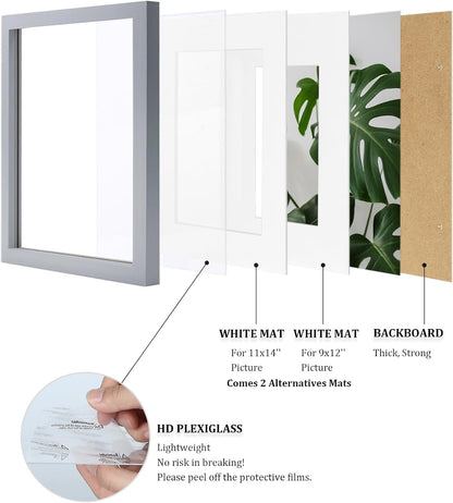 Egofine 12x16 Picture Frame Black, Covered by Plexiglass Made of Solid Wood, Display Pictures 9x12 and 11x14 with Mat or 12x16 Without Mat, for Wall Mounting Photo Frame - Colors A