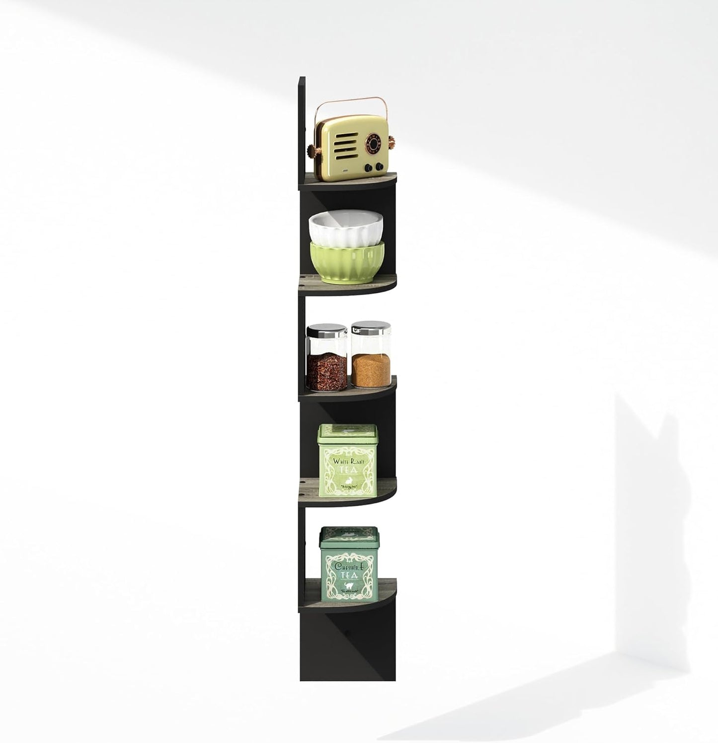 Furinno Rossi 5-Tier Wall Mount Floating Radial Corner Shelf, White
