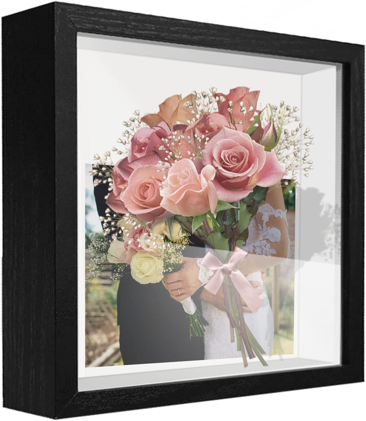 8x8 Shadow Box Frame Display Case with Letter Stickers, 3D Picture Frame, Display Case Box for Memorabilia, Baby Items, Wedding Memories, Crafts, Tickets and Photos (White, 8x8)