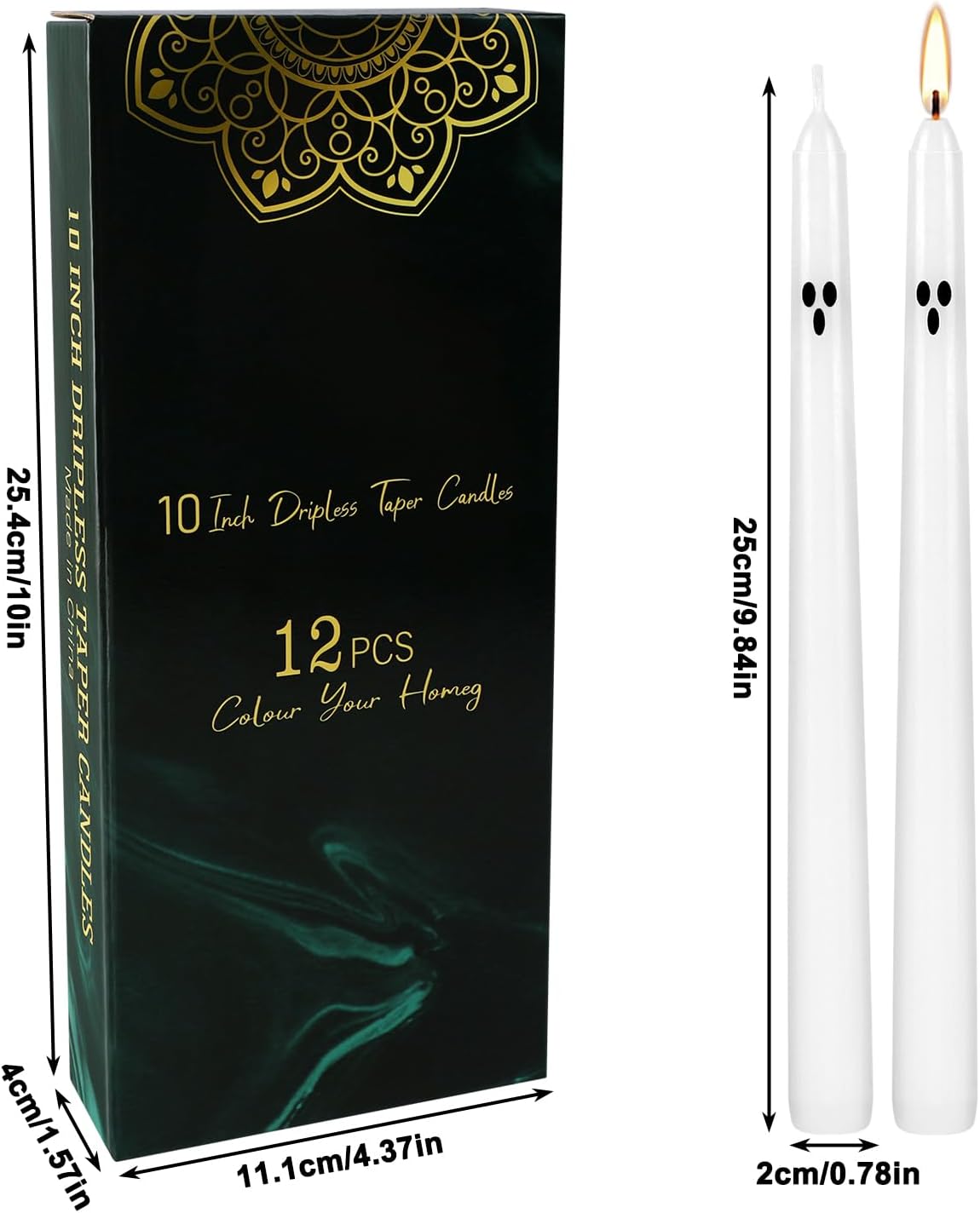 30-Pack 10-Color Taper Candles - 10 Inch Dripless & 10-Hour Burn｜Wedding/Birthday/Home Decor with Premium Wax