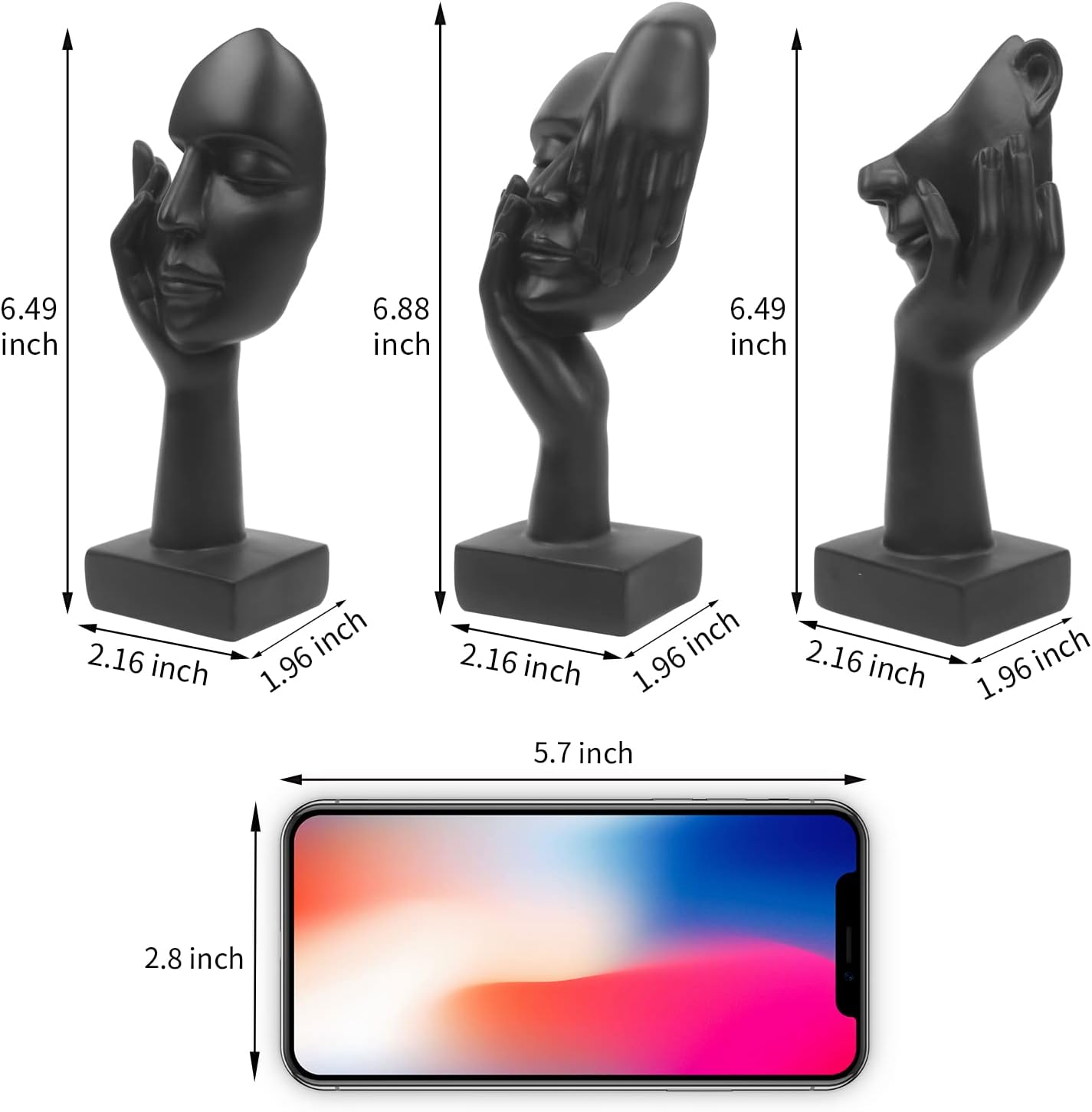 3 Pcs Thinker Statue,Modern Home Resin Sculptures,Collectible Figurines for Home Office Bookshelf Desktop Decor(Black)