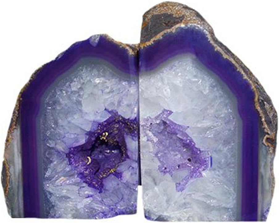 JIC Gem Dyed Blue Agate Bookends Geode Decorative Book Ends for Heavy Books with Rubber Bumpers for Office and Home Decoration Polished Small Size 2 to 3 Lbs