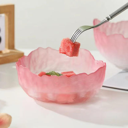 Glass Salad Bowl Irregular Lotus Flower Shape Serving Bowls, Mixing Nut Bowls for Kitchen Fruist, Snack, Dessert, and Ice Cream Candy Dishes (Crystal Gradient Pink, 6.5")