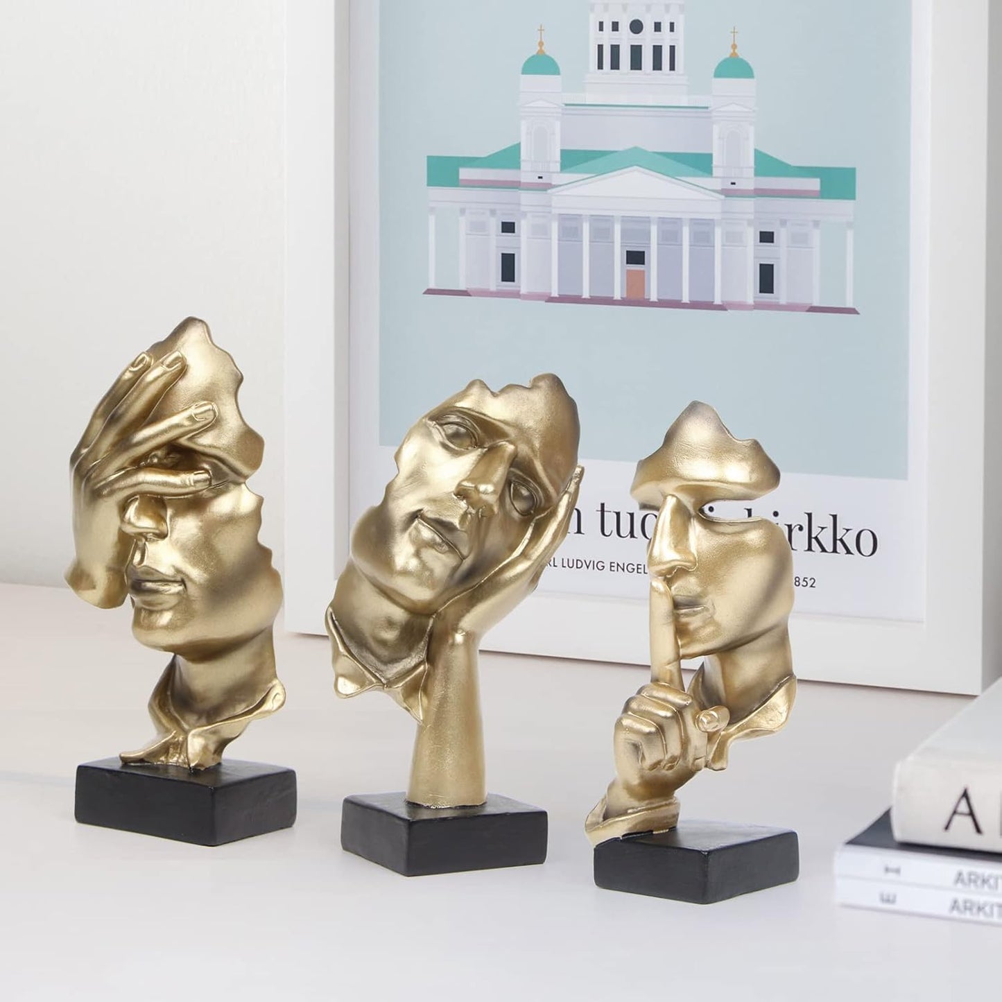 3 Pcs Thinker Statue,Modern Home Resin Sculptures,Collectible Figurines for Home Office Bookshelf Desktop Decor(Black)