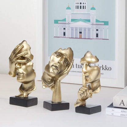 3 Pcs Thinker Statue,Modern Home Resin Sculptures,Collectible Figurines for Home Office Bookshelf Desktop Decor(Black)