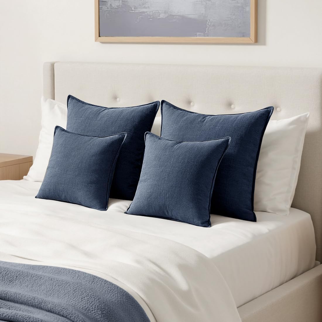 MIULEE Decorative Linen Euro Sham Pillow Covers 26x26 Cream White Boho Farmhouse Neutral Couch Throw Pillows for Bed Pack of 2 Accent Modern Pillowcase Sofa Livingroom Home Decor