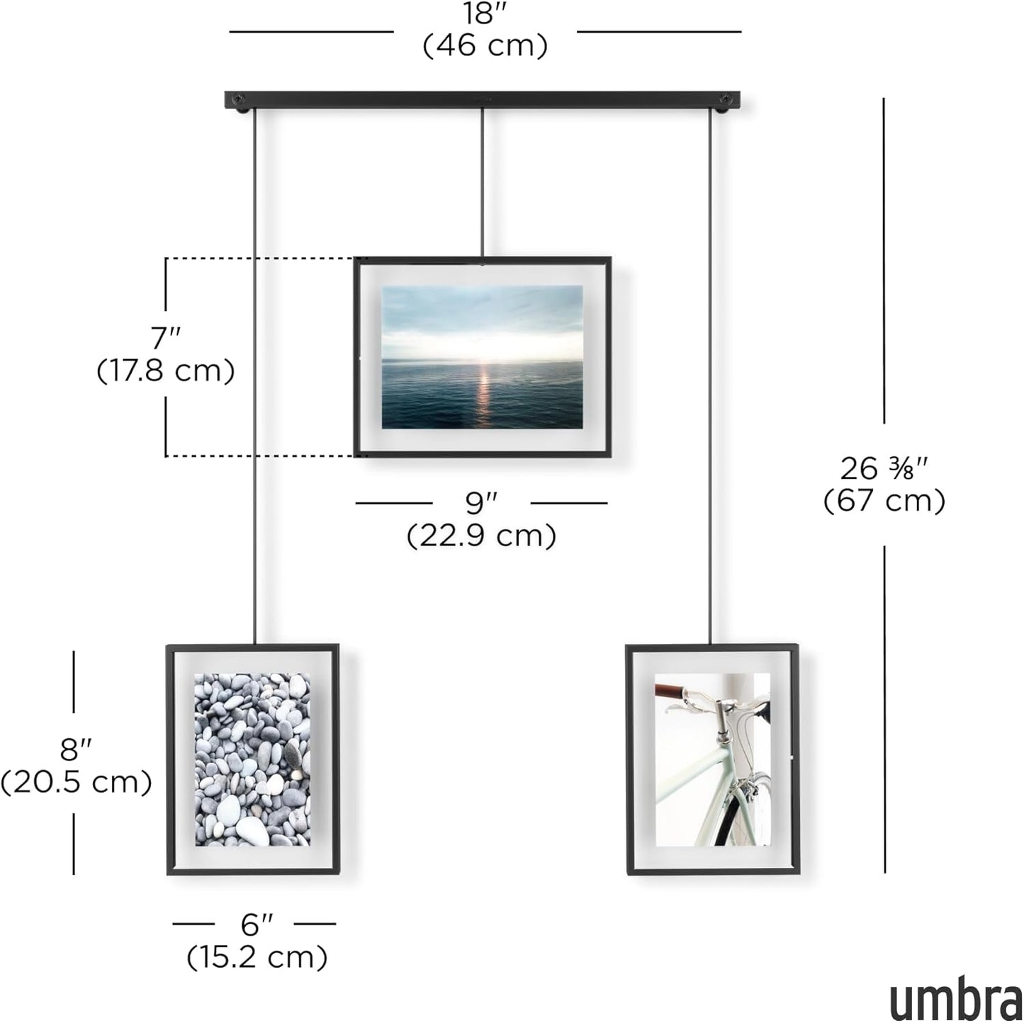 Umbra Exhibit Picture Frame Gallery Set, Adjustable Wall Collage Displays Nine Photos (Four 5x7" and Five 8x10"), Set of 9, Black