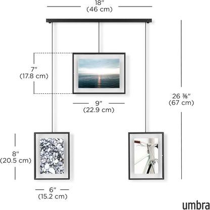 Umbra Exhibit Picture Frame Gallery Set, Adjustable Wall Collage Displays Nine Photos (Four 5x7" and Five 8x10"), Set of 9, Black