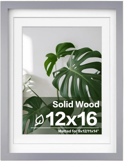 Egofine 12x16 Picture Frame Black, Covered by Plexiglass Made of Solid Wood, Display Pictures 9x12 and 11x14 with Mat or 12x16 Without Mat, for Wall Mounting Photo Frame - Colors A