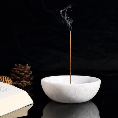 Koville Natural Marble Incense Holder, Incense Holder for Sticks with 9 Holes, Handmade Incense Burner Ash Catcher for Meditation Yoga SPA, Balsam Fir/Palo Santo/Sage/Cone (Green)