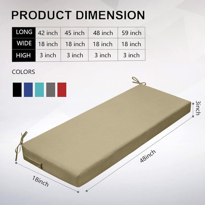 idee-home Outdoor Bench Cushion Waterproof, Bench Cushions for Outdoor Furniture, Patio Porch Swing Replacement Seat Pad with Ties for Garden Backyard, 48 x 18 Inch Red