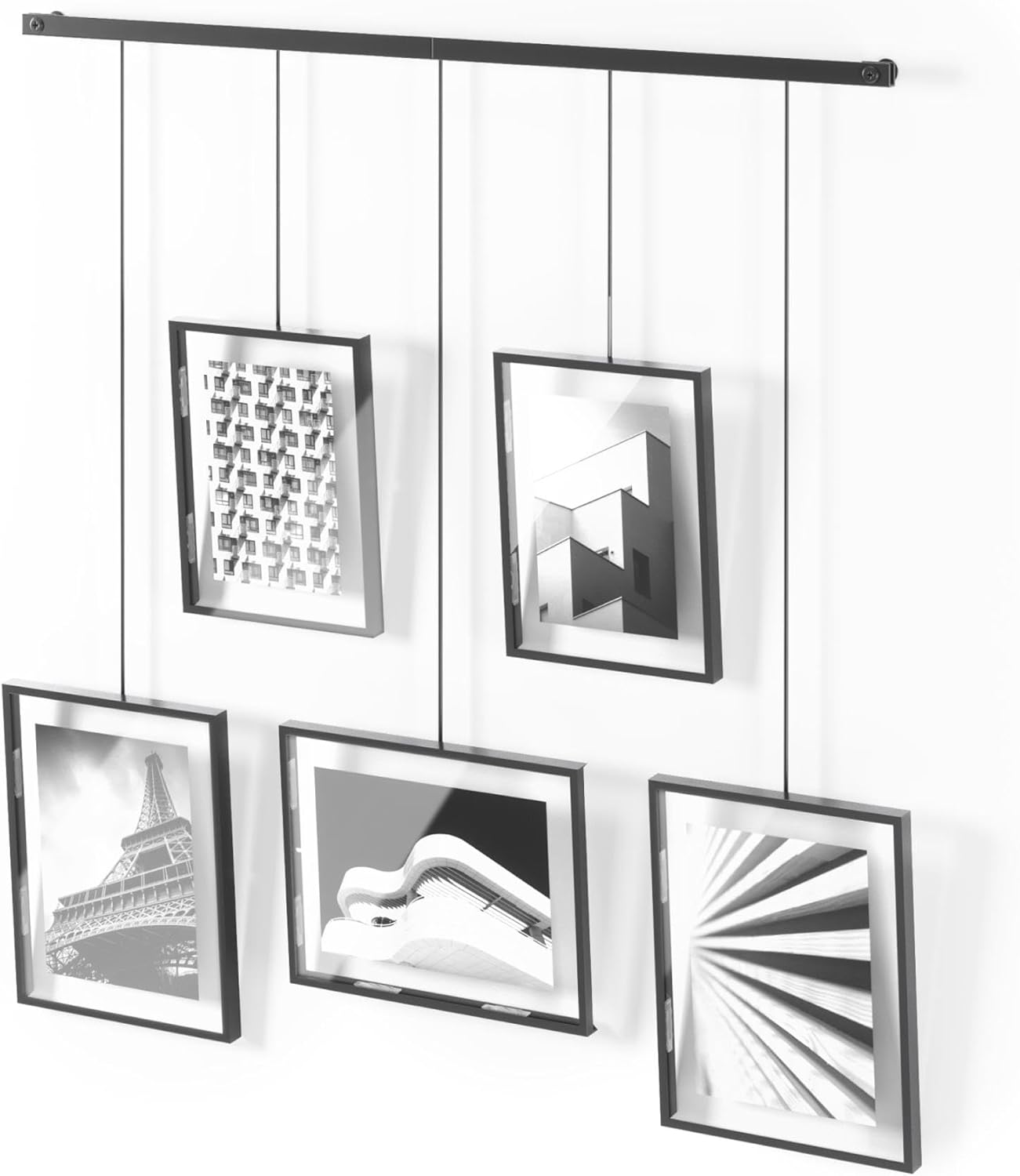 Umbra Exhibit Picture Frame Gallery Set, Adjustable Wall Collage Displays Nine Photos (Four 5x7" and Five 8x10"), Set of 9, Black