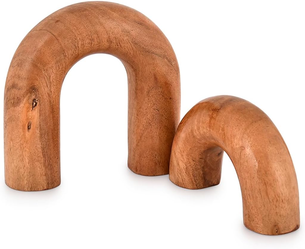 Kaizen Casa Statues Acacia Wood Decorative Objects,Neutral Home Decor for Shelves, for Living Room Bedroom, Modern Table Top Bookshelf Décor (5"x 5" x 1.5") (5"x 3.5" x 1.5")