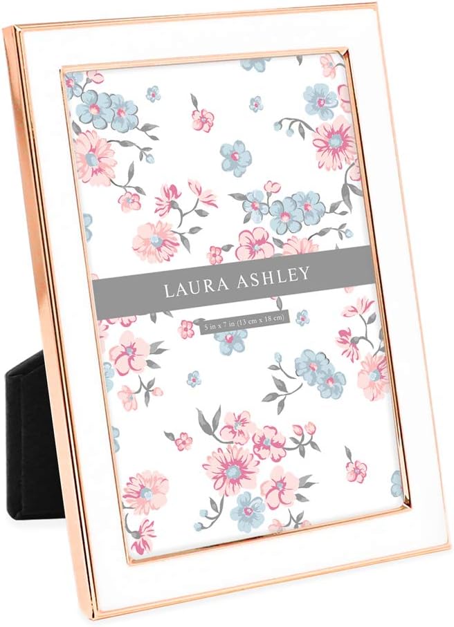 Laura Ashley 5x7 Navy Enamel Picture Frame, Gold Metal Edge with Easel, for Countertop, Counterspace, Tabletop Display, Bookshelf, Desk, Wall Décor, Photo Gallery (5x7, Navy W/Gold)