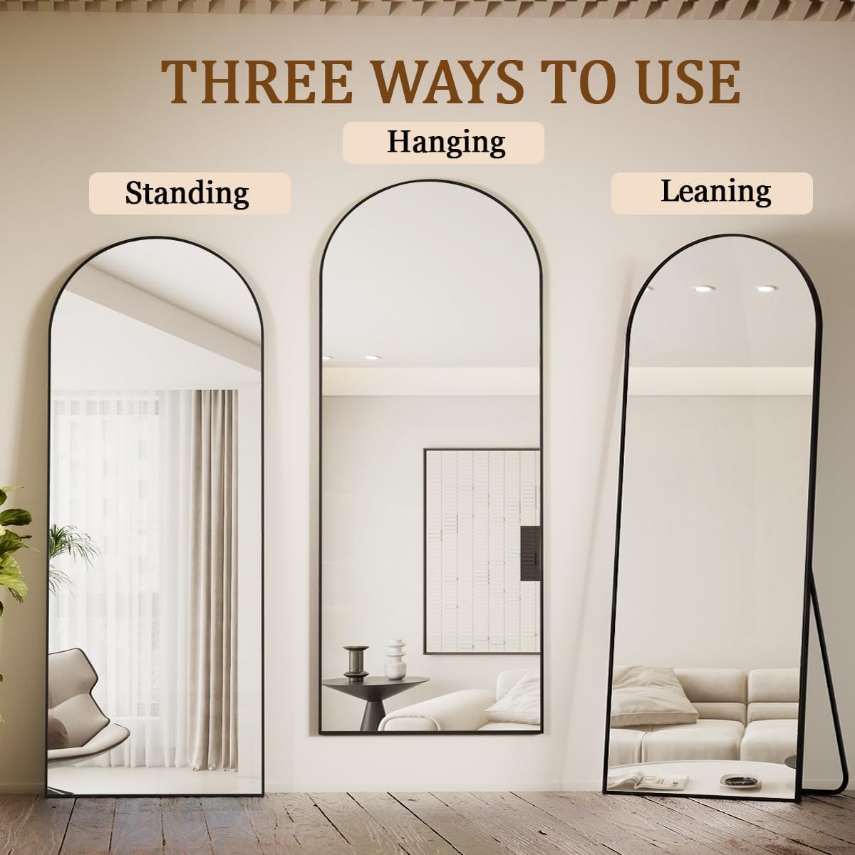 Koonmi 30"x71" Arched Full Length Mirror, Gold Large Floor Mirror with Aluminum Alloy Frame, Standing Hanging or Leaning Wall-Mounted Full Body Mirror for Living Room and Bedroom