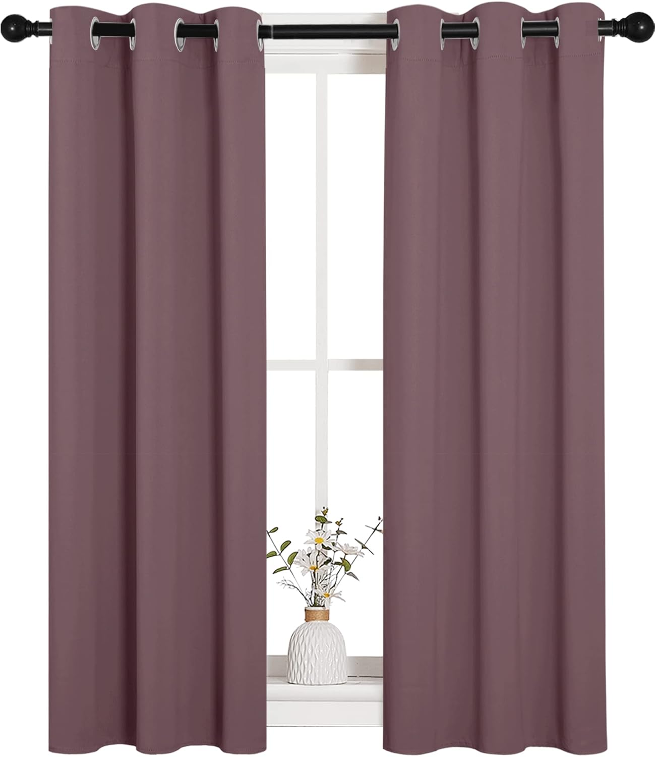 NICETOWN Halloween Pitch Black Solid Thermal Insulated Grommet Blackout Curtains/Drapes for Bedroom Window (2 Panels, 42 inches Wide by 63 inches Long, Black) - Colors E