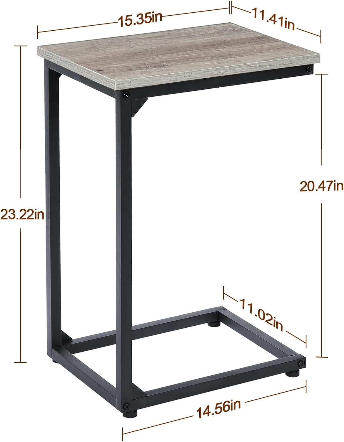 AMHANCIBLE C Shaped Side Table, End Tables Living Room Set of 2, Slide Under Couch Table for Sofa, TV Trays for Bedroom, Small Space, Rustic Brown HET02CBR