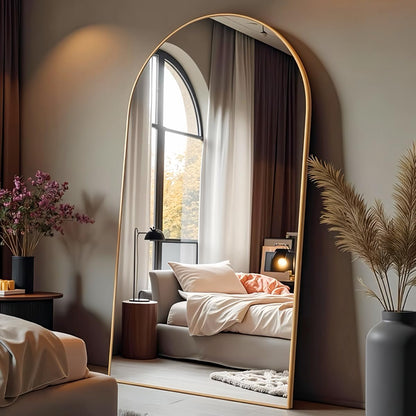 ITSRG Floor Mirror, Full Length Mirror with Stand, Arched Wall Mirror, Gold Floor Mirror Freestanding, Wall Mounted Mirror for Bedroom Living Room, Gold