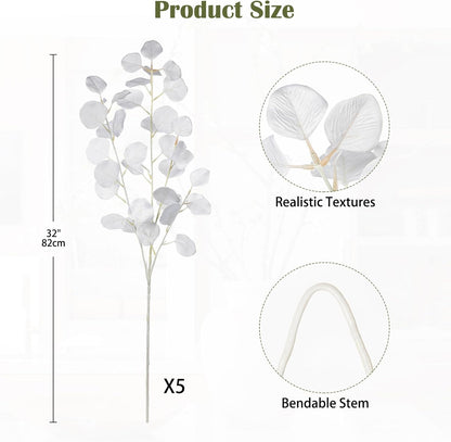 Faux Eucalyptus Stems Willow Eucalyptus Leaves 34” Long Fake Salix Leaves 3 Pcs Artificial Greenery Stems for DIY Bouquet Arrangements Centerpieces Shower Decorations-Artificial Eucalyptus Stems