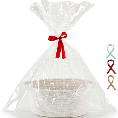 Happyiren Medium Woven Cotton Rope Basket with Handle Empty Decorative Gift Basket for Baby Shower, Graduation, Mother's Day, Nursery Storage 13" Dia x 8" W x 6" H