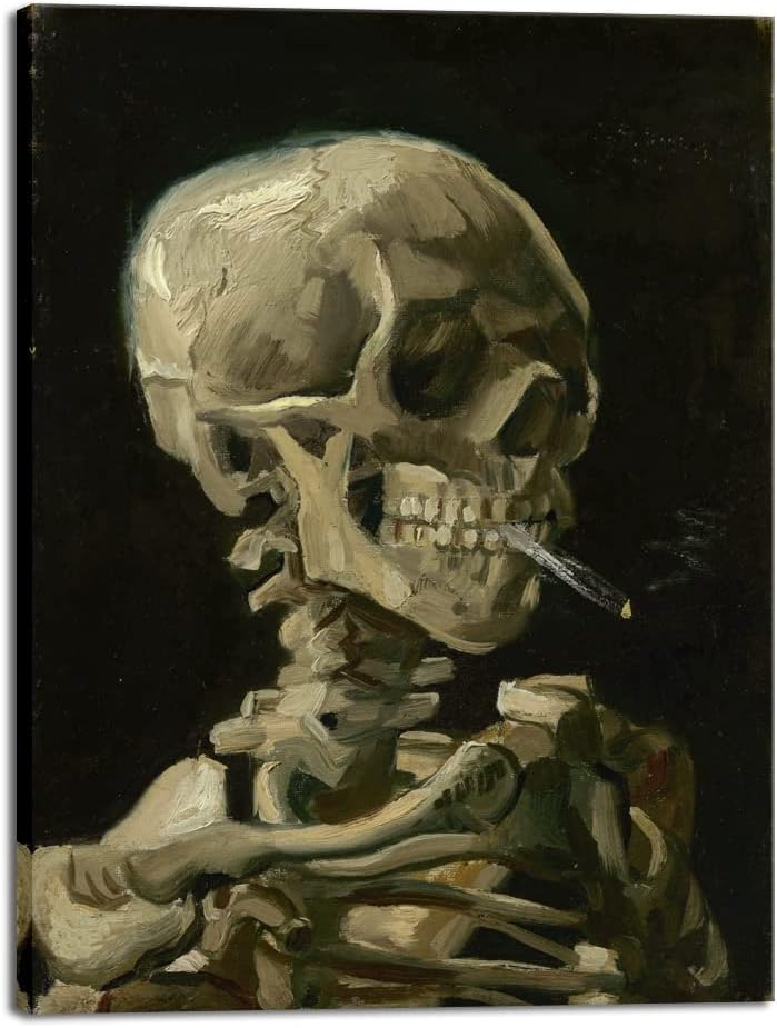 Wieco Art Skull of a Skeleton with Burning Cigarette, 1886 by Vincent Van Gogh Canvas Wall Art for Home Decor and Wall Decor Post-impressionism Canvas Prints Pictures Artwork