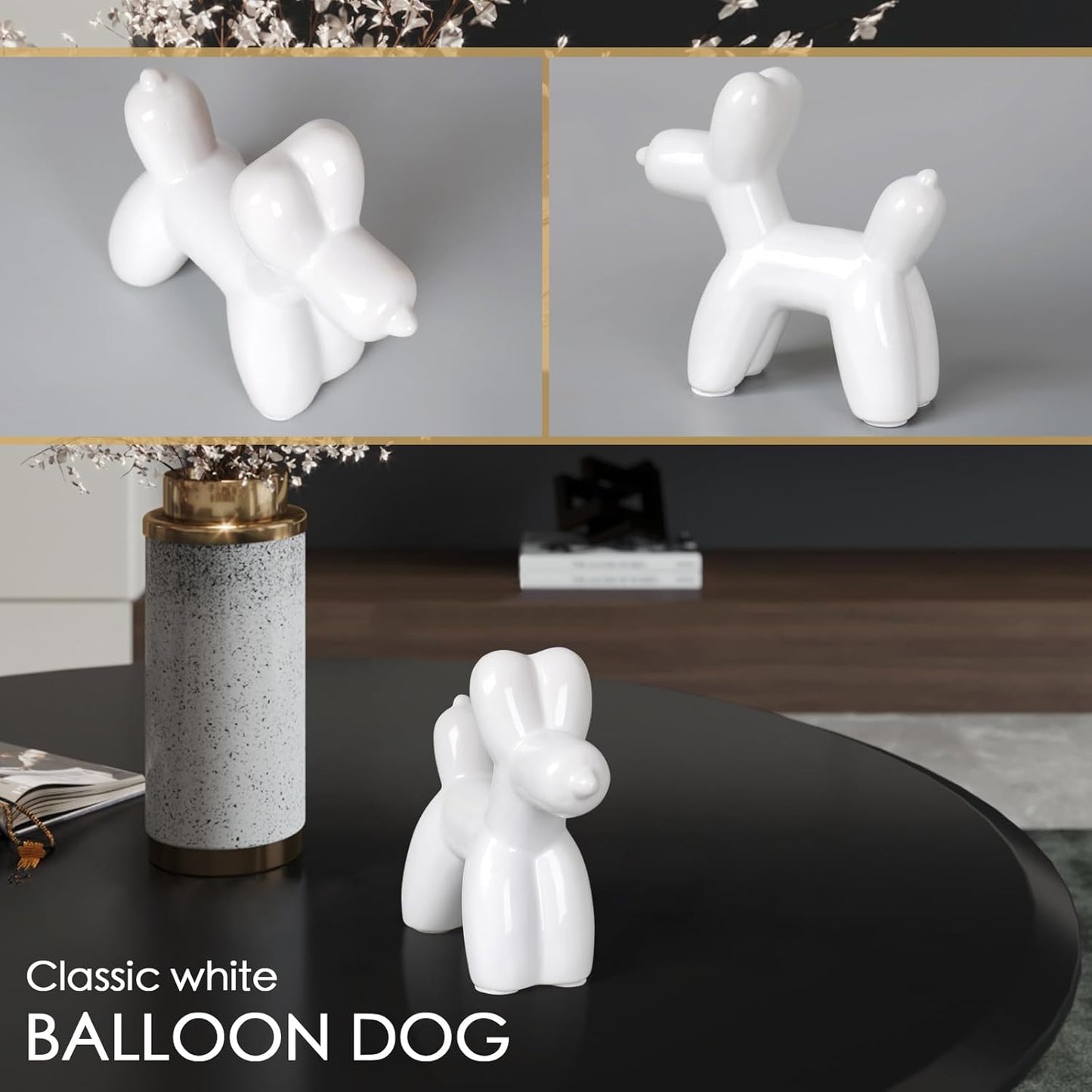 Notakia Cute Ceramics Balloon Dog Statue Crafts Gold Living Room Desktop Decorations,Handmade Modern Small Ceramic Animal Statue Ornament Gold Home Decor Accents