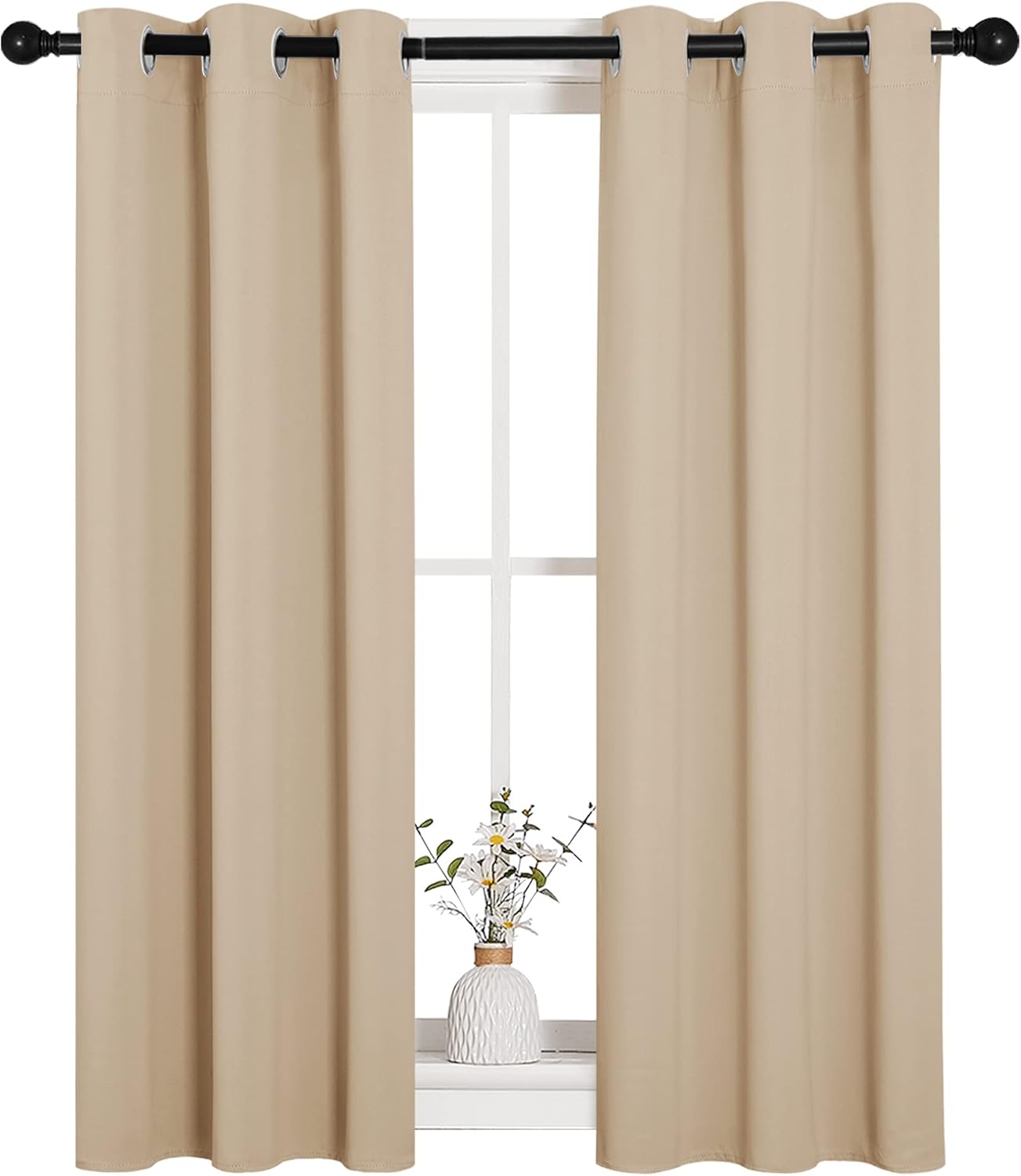 NICETOWN Halloween Pitch Black Solid Thermal Insulated Grommet Blackout Curtains/Drapes for Bedroom Window (2 Panels, 42 inches Wide by 63 inches Long, Black) - Colors D
