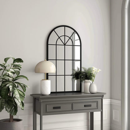 Dewfig 65"x 22" Arched Window pane Full Length Mirror, Wall Mirror, Floor Standing Mirrors, Farmhouse Long Full Body Mirrors Wall Mounted for Living Room, Bedroom, Entryway, Fireplace, Black