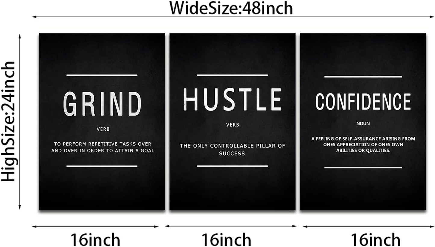 KAWAHONE Canvas Painting Wall Art, Grind Hustle Execution Motivational Wall Art Decoration Posters Prints for Living Room Bedroom, Office Decor, Gallery-Wrapped Canvas Art Set Framed Ready to Hang