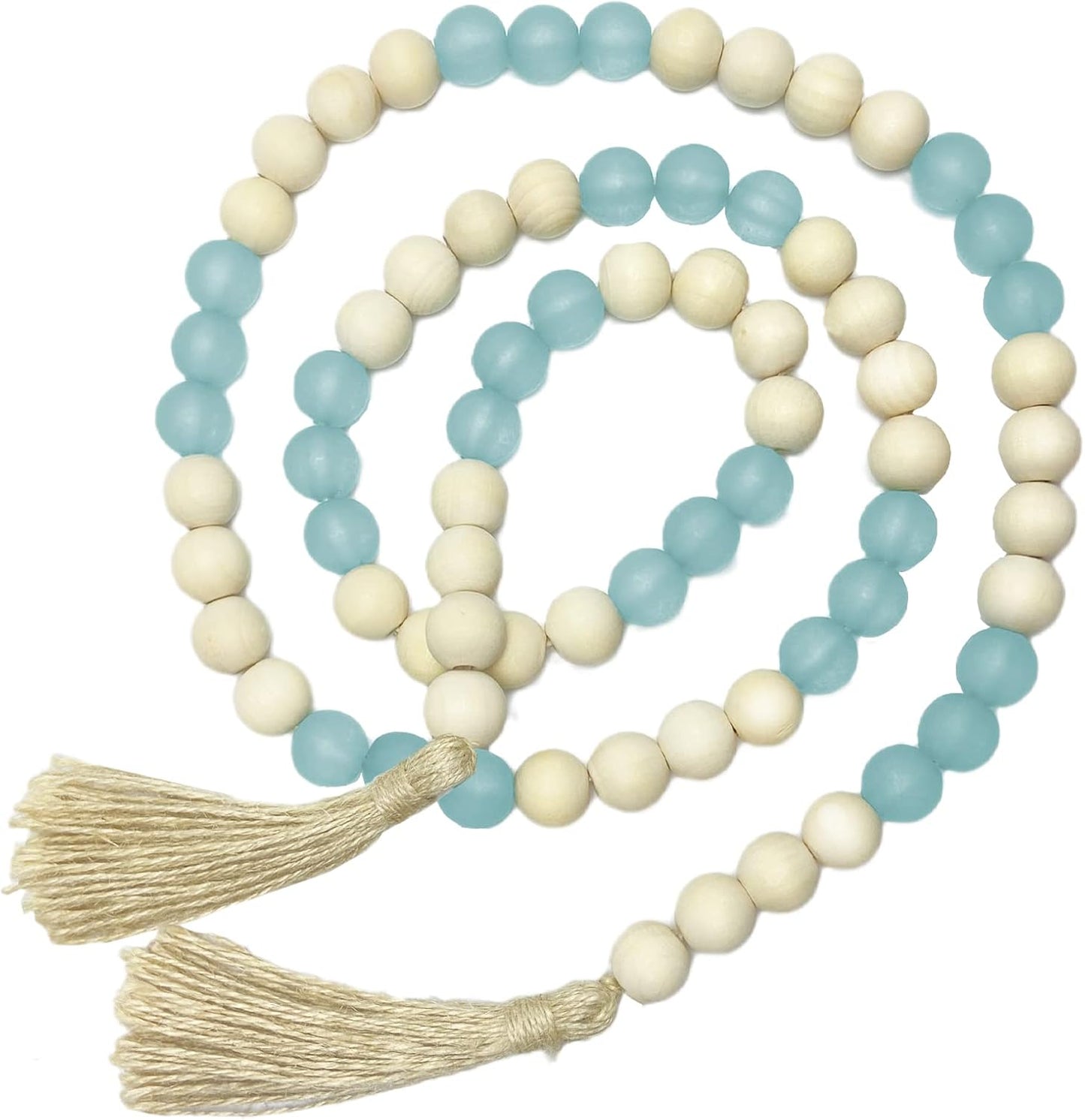 OMISHE Wood Bead Garland with Tassels 61 Inches, Boho Decorative Beads, Farmhouse Beads Garland for Home Tiered Tray Decor, Beige Gray