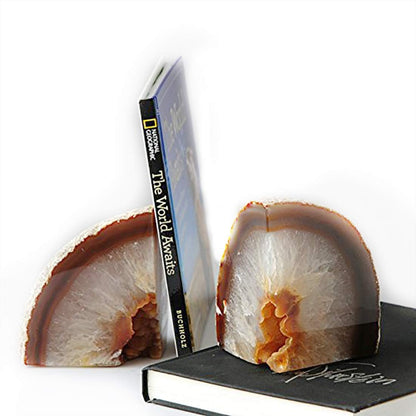 JIC Gem Dyed Blue Agate Bookends Geode Decorative Book Ends for Heavy Books with Rubber Bumpers for Office and Home Decoration Polished Small Size 2 to 3 Lbs