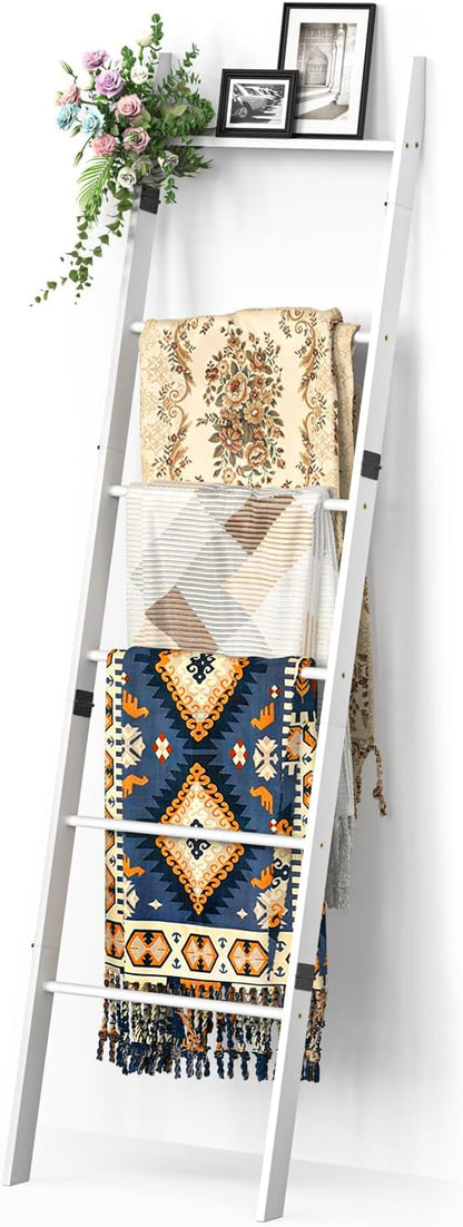 BAMBANG 6-Tier Blanket Ladder for Living Room, Blanket Quilt Ladder Rack Rustic Decorative Towel Holder, Wall Leaning Blanket Ladder Shelf Storage Farmhouse Decor for Bedroom Bathroom, Black