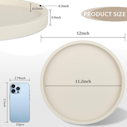 Silicone Bathroom Tray Round Vanity Tray Decorative Soap Holder Kitchen Countertop Organizer Coffee Table Decor for Candle, Perfume, Plant, 9 Inch, Black