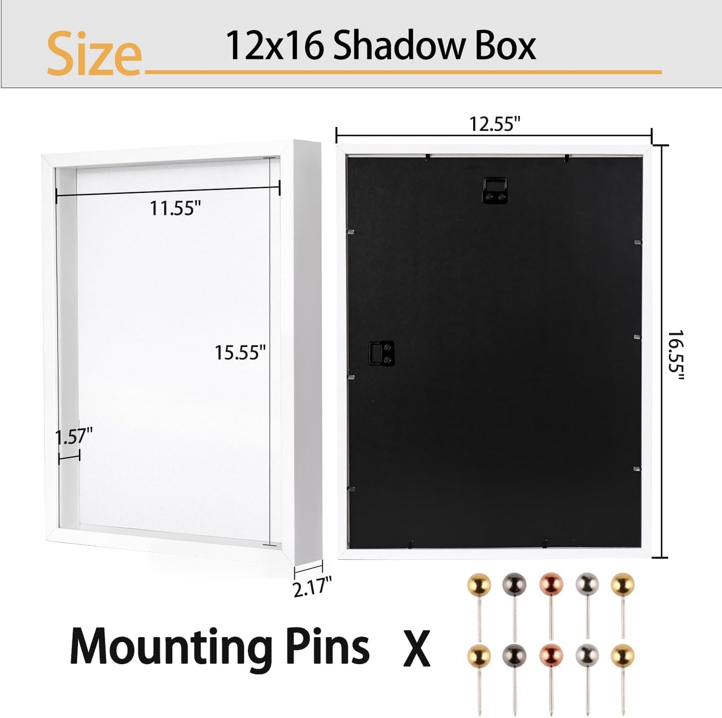 8x8 Shadow Box Frame | Soft Linen Back & Push Pins Included, Polystyrene Glass Memory Display Case for Flowers, Tickets & Cherished 3D Items, White