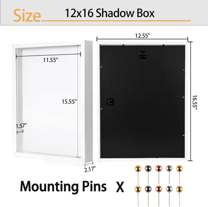8x8 Shadow Box Frame | Soft Linen Back & Push Pins Included, Polystyrene Glass Memory Display Case for Flowers, Tickets & Cherished 3D Items, White
