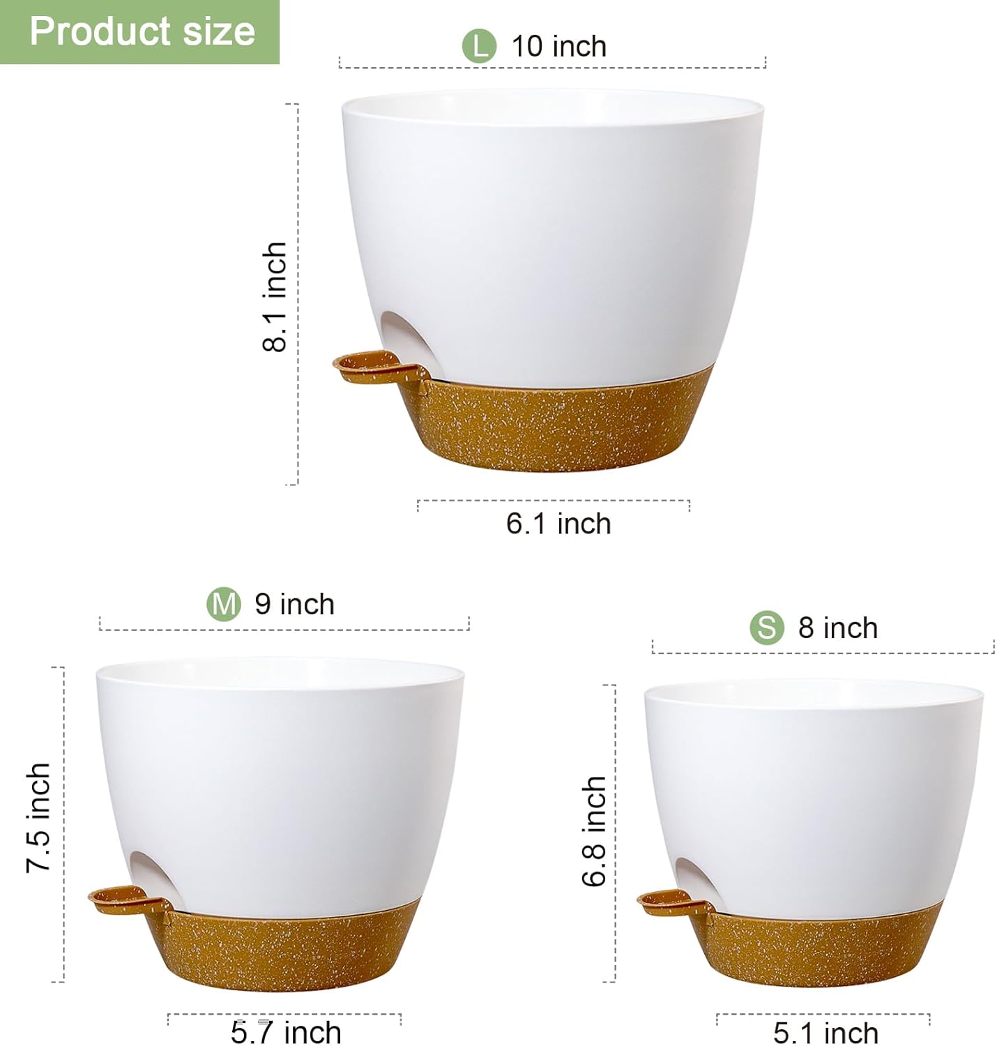 WSMKSZ 10/9/8 inch Self Watering Pots, Planter, Plant Pots with Mesh Drainage Holes for Indoor Outdoor Garden Plants, Plastic Flower Pots with Deep Reservoir for House Plants, Green with Brown