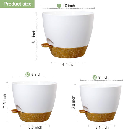 WSMKSZ 10/9/8 inch Self Watering Pots, Planter, Plant Pots with Mesh Drainage Holes for Indoor Outdoor Garden Plants, Plastic Flower Pots with Deep Reservoir for House Plants, Green with Brown