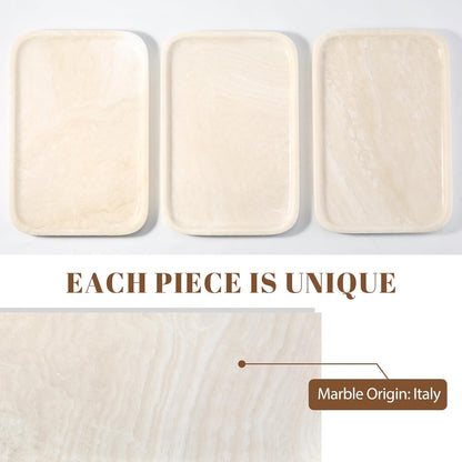 Koville Romano Travertine Tray, 12"x8" Natural Stone Vanity Tray for Countertop Bathroom Kitchen Dresser, Decorative Marble Catchall Trays for Perfume Jewelry, Rectangular Serving Tray(Beige)