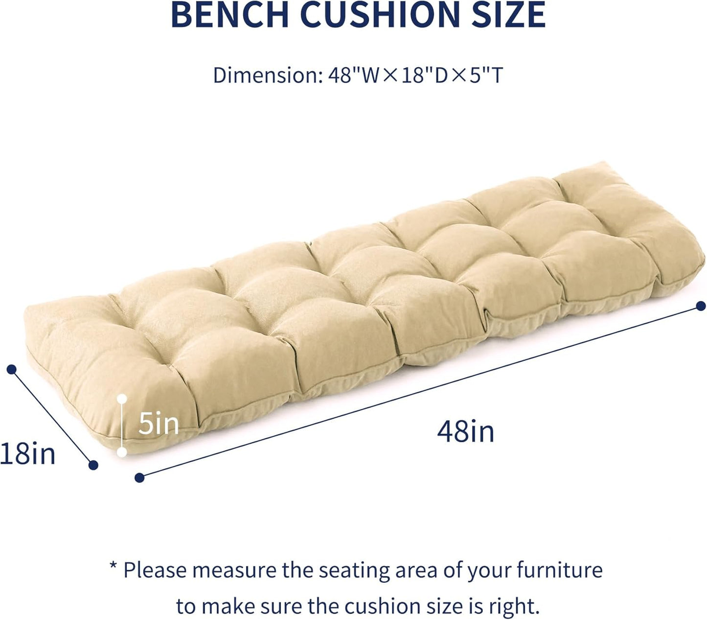 IPYNBAP Outdoor Bench Cushion, 48x18x5 Inch, Waterproof Bench Cushion for Outdoor/Indoor Furniture, Tufted Patio Bench Seat Cushion, Fade Resistant Outdoor Cushions for Porch Swing Couch, Navy Blue