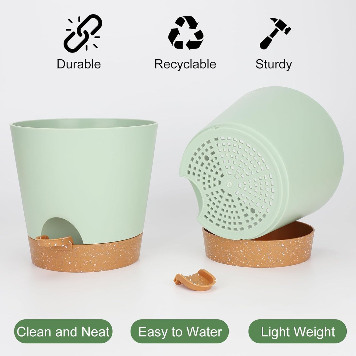 YNNICO Indoor Self Watering Planters with Drainage Holes and Saucers, 8, 7, 6.5, 6, 5.5, 5 Inches, Black, 6 Pots