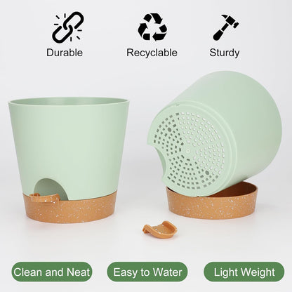 YNNICO Indoor Self Watering Planters with Drainage Holes and Saucers, 8, 7, 6.5, 6, 5.5, 5 Inches, Black, 6 Pots