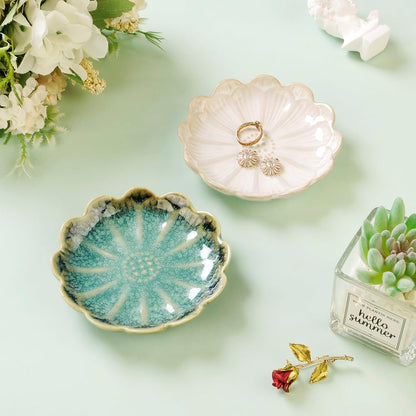 JAMEND CLXP Lotus Leaf Shape Decorative Ring Tray, Small Key Bowl, Ceramic Trinket Tray Jewelry Dish Organizing Necklace Earrings, Home Decoration for Mom Best Friend Sister, Pink.